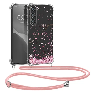 Afbeelding van kwmobile telefoonhoesje geschikt voor Samsung Galaxy S23 Plus Hoesje met telefoonkoord Back cover smartphone Case in poederroze / donkerbruin transparant