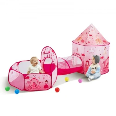 Afbeelding van VEVOR 3 in 1 speeltent met tunnel voor meisjes, prinsen, jongens, baby&#039;s en peuters, pop up speelhuis binnen buiten draagtas spanbanden als verjaardagscadeau, kleur magenta