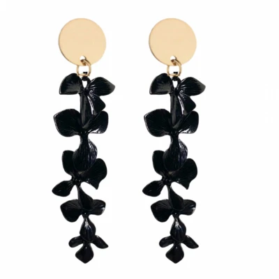 Afbeelding van Oorbellen zwart Goudkleurig Bloem Charme Bijoux