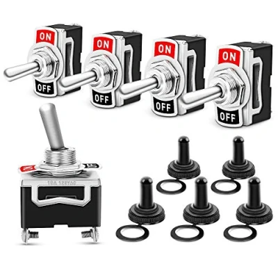 Afbeelding van TOOHUI 5 stuks tuimelschakelaar met kabelschoenen, aan/uit wipschakelaar waterdichte beschermkap, 2 pins SPST Rocker Toggle Switch, 250V 6A/125V 10A ON Off schakelaar voor auto vrachtwagen boot