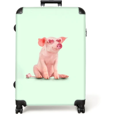 Afbeelding van NoBoringSuitcases.com® Koffer groot Reiskoffer lichtgewicht Varken Roze Bril Stopcontact Dieren Rolkoffer met 4 wielen Grote trolley XL 98 liter bagage