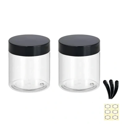 Afbeelding van Apstaqeoo 2 stuks 250 ml lege plastic potten met zwarte deksels, doorzichtige ronde gezichtscrème cosmetische container reizen opslag pot binnenvoeringen voor body