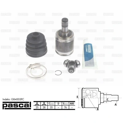 Afbeelding van Homokineet reparatie set, aandrijfas PASCAL G84003PC