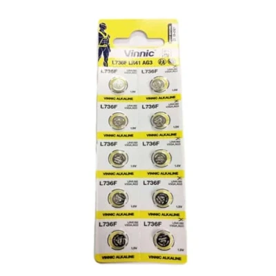 Afbeelding van Vinnic Alkaline knoopcellen AG3 L736 192, voor horloges, rekenmachines, speelgoed, laserpointer, thermometer enz., 10 stuks