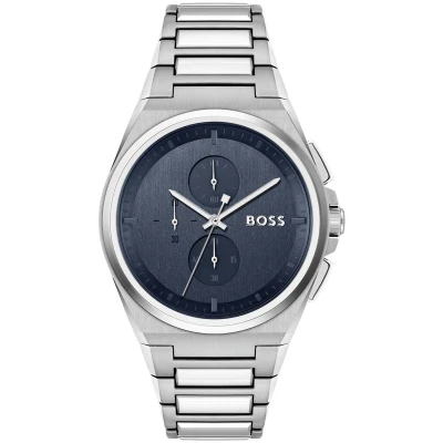 Afbeelding van BOSS HB1514048 STEER CHRONO Heren Horloge Chronograaf Mineraalglas Staal Zilverkleurig 44 mm breed Quartz Vouw/Vlindersluiting