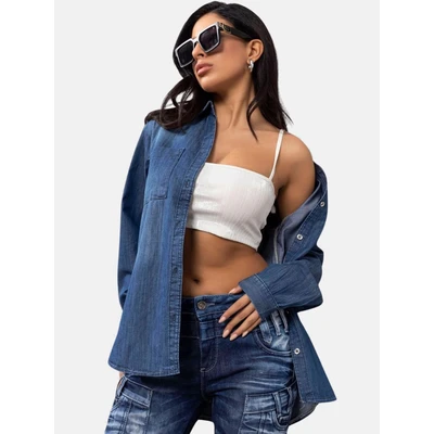 Afbeelding van Cipo &amp; Baxx Overhemdblouse, Dames, Maat: 40, Blau