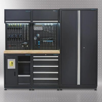 Afbeelding van Datona Werkplaatsinrichting PREMIUM Met Eiken Werkblad 225 Cm Breed (226 x 48 200 cm) Zwart