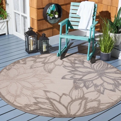 Afbeelding van Binnen en Buiten Vloerkleed Floral Outdoor Laagpolig Tapijt Creme 150 cm rond