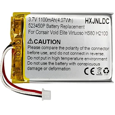 Afbeelding van VDC 3.7V 523450P 1100mah Batterij Vervanging voor Corsair Void Elite RGB Virtuoso HS80 Pro SE H2100 Draadloze Headset
