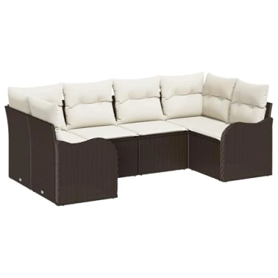 Afbeelding van vidaXL 6 delige Tuin Sofa Set met Kussens Bruin Poly Rattan, 2 zits Rattan