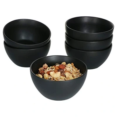 Afbeelding van MamboCat Leopard Lampart Nero set van 6 muesli kommen mat zwart I aardewerk personen Ø 14 cm moderne kom in trendy etnische look zwarte mueslikommen stuks