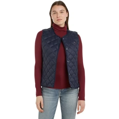 Afbeelding van Tommy Hilfiger DOWN Quilted Collarless VEST Bodywarmer, Dames, Maat: Medium, Desert sky