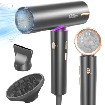 Afbeelding van YASHE Haardroger, 110.000 RPM Brushless Motor, 1800W Ionische Föhn met Diffuser &amp; Concentrator, 3 Snelheden 4 Warmte instellingen, Koele Knop, 23m/s Snel Drogen voor Salon Thuis Reizen