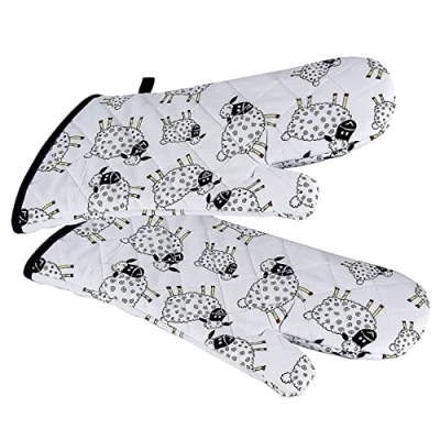 Afbeelding van SPOTTED DOG GIFT COMPANY Ovenwanten, Hittebestendige Katoen Ovenhandschoenen voor Koken Bakken met Schaap Ontwerp, Keuken Cadeaus Schapenliefhebbers, 1 paar 35cm x 17cm