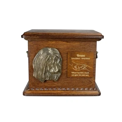 Afbeelding van Art Dog Urn voor hondenas Handgemaakt gedenkteken met reliëf, gepersonaliseerde gravure en koudgegoten bronzen buste 8,3x11,4x8,7 Afghaanse windhond