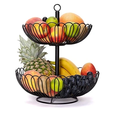 Afbeelding van Chefarone Fruit Etagère 2 Laags Fruitmand Metaal Fruitschaal Groentemand Opberger Zwart
