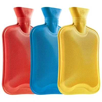 Afbeelding van Hot Water Fles Grote 1.8L Rubber Warm Bag 1, 2 of 3 Pack Geribbeld Oppervlak Eén Kant voor Pijnverlichting Koud Kompres Krampen Rugpijn Nekpijn (Blauw/Rood/Geel, stuks)