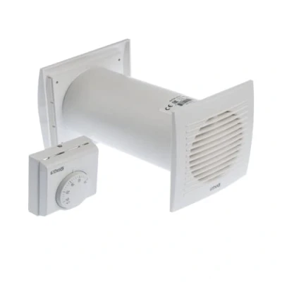 Afbeelding van Ø 125mm Warmtewisselaar met Thermostaat Warmteverdeelkit voor Wandmontage Wit Kunststof