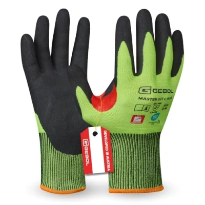 Afbeelding van Gebol Master Cut C Plus Werkhandschoenen met snijbescherming Nitril handschoenen voor dames en heren maat M (maat 8) neon geel 1 paar