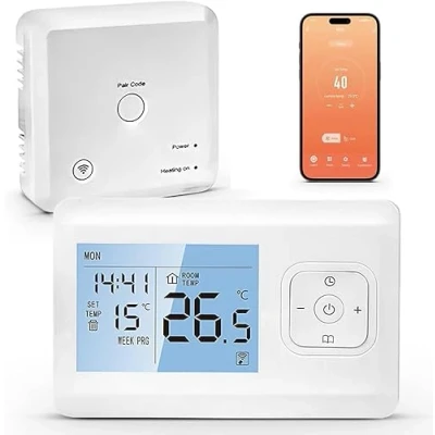Afbeelding van Draadloze verbonden thermostaat, intelligente wifi, programmeerbare gasketel, spraakbesturing en afstandsbediening, compatibel met Alexa Google Home