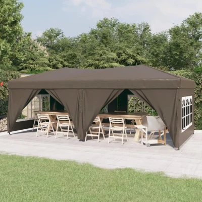 Afbeelding van Partytent inklapbaar met zijwanden 3x6 m taupe