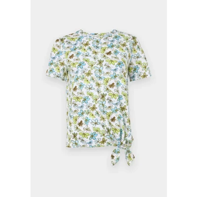 Afbeelding van TOM Tailor Denim Printed KNOT Tshirt print, Dames, Maat: Large, White/green/blue