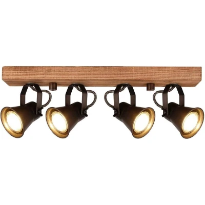 Afbeelding van Lindby halogeen spot 4lichts metaal, hout H: 14 cm GU10 bruin, zwart