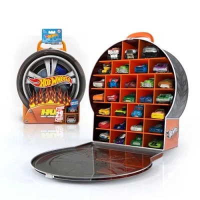 Afbeelding van Hot Wheels opbergkoffer voor in de auto, verhoogde auto&#039;s met gemakkelijke grip, draaggreep tot 29 voertuigen, auto speelgoedorganizer, zijn niet inbegrepen