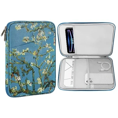 Afbeelding van MoKo Tas met tablethoes van 9 11 inch, geschikt voor iPad Air 5 10,9&quot; 2022, Pro M2 2022 2018, 10th 10.9 4 10.9, Galaxy Tab S8/A8/A7 draagtas handgreep en schouderriem, abrikozenbloem