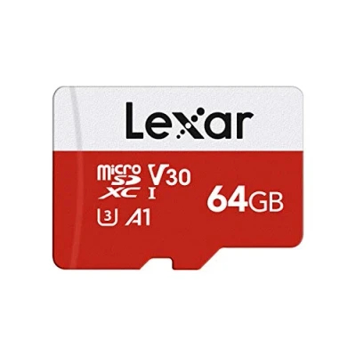 Afbeelding van Lexar Micro SD kaart 64 GB, geheugenkaart met adapter, tot 100 MB/s leessnelheid, UHS I, U3, A1, V30, C10, 4K UHD microSDXC
