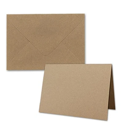 Afbeelding van 20 x set vouwkaarten inclusief enveloppen groter dan DIN B6 oversized kraftpapier uitnodigingskaarten in bruin met