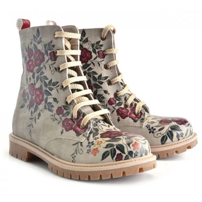 Afbeelding van Goby Floral Elegance Dames Veterboots Handgemaakt Vegan Leer Maat 36