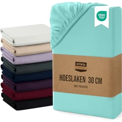 Afbeelding van Utopia Bedding Hoeslaken 140x200 tot 30 cm Matrashoogte, Spa Blauw Eenvoudig onderhoud Zachte Geborstelde Microvezel Stof Krimp en Vervaagt Bestendig