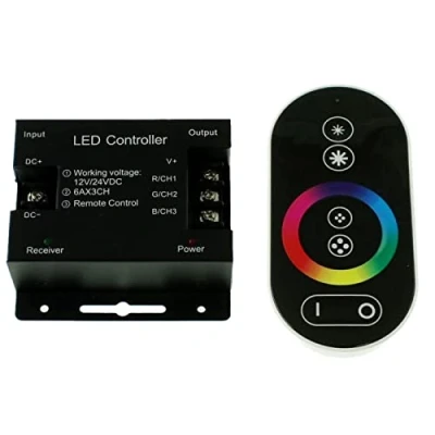 Afbeelding van RGB LED Touch RF 6Key Controller zwart 12...24V 144W voor kleurwisselstrips 4 Pin