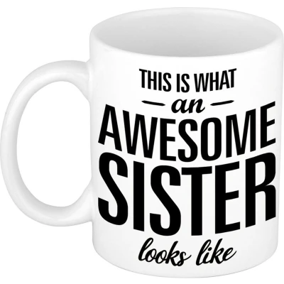 Afbeelding van Awesome sister cadeau mok / beker voor je zus 300 ml feest mokken