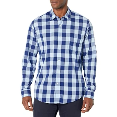 Afbeelding van Amazon Essentials Slim fit lange mouwen geruite overhemd knop, blauwe buffel,