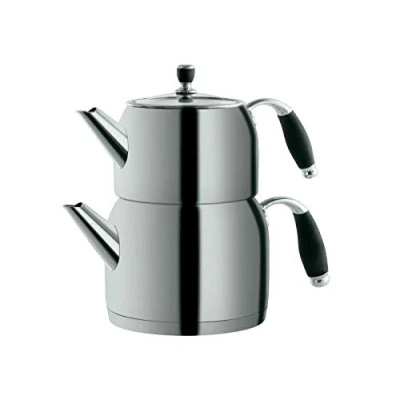 Afbeelding van MULEX Theeketel Caydanlik Takimi theekoker theepot set zilver MX02 1l/2L