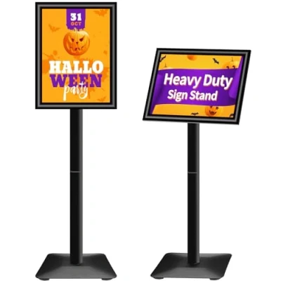 Afbeelding van VAIIGO A3 Poster Sign Stand, Verstelbare Menu Notice Display Stand met Heavy Duty Gietijzeren Basis, Vloerstaande Tekenhouder voor Poster, Reclame, Sales, Signage Snap Frame Zwart