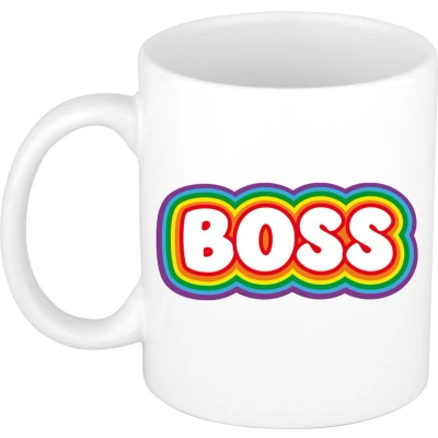 Afbeelding van Bellatio Decorations Cadeau mok voor baas regenboog grappig keramiek 300 ml boss feest mokken