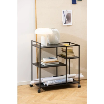 Afbeelding van Newbor salontafel Trolley met 3 legborden zwart.