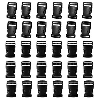 Afbeelding van HUAZIZ 30 stuks kliksluiting van kunststof clipsluiting steeksluiting voor 25 mm riem, vervanging gesp reparatie, naai accessoires, zijgesp, zwart