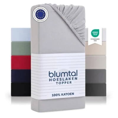 Afbeelding van Blumtal Basics Hoeslakens Topper Hoeslaken van 100% zacht katoen, lakens, maanlicht grijs