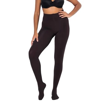 Afbeelding van Ulla Popken grote maten plussize thermische panty, warm, ondoorzichtig, stretchcomfort, mahoniebruin, 44/46