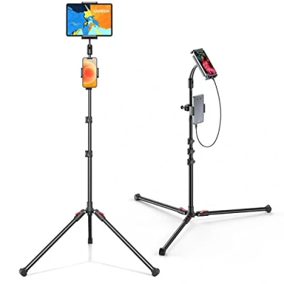 Afbeelding van UGREEN 2 In 1 Tabletstandaard hoogte verstelbaar tot 174 cm Tablet Driepoot Opvouwbare Vloerhouder, Telefoonhouder voor 2022 iPad Pro/air/Mini en Mobiele Telefoon met 4,7 13 inch.