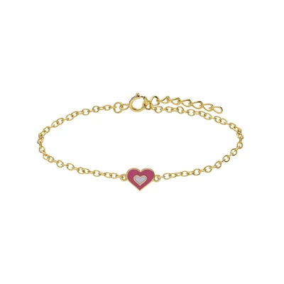 Afbeelding van Lucardi Kinder Zilveren goldplated Armband hart emaille roze 925 Zilver Goudkleurig 16 cm