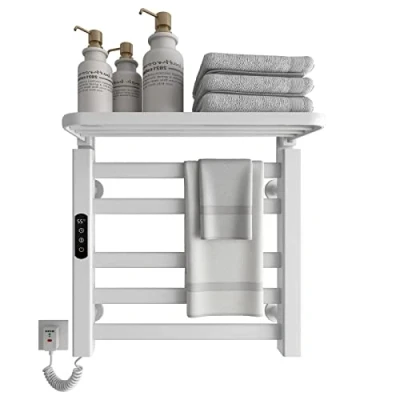 Afbeelding van elektrische handdoekradiator, 500x500mm intelligente handdoekverwarmer met constante temperatuur, droger verwarmde badkamer verwarmd handdoekenrek, antraciet White Left
