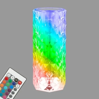 Afbeelding van BRILONER Nachtlampje batterij, tafellamp draadloos, LED lamp RGB met afstandsbediening, kristallen touch, camping leeslamp, transparant, USB C kabel, 215 x 90 mm (H D)