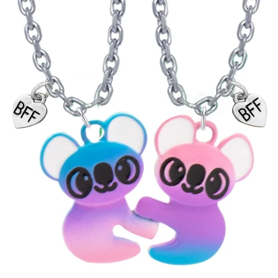 Afbeelding van Bixorp Friends BFF Ketting voor 2 met Blauwe &amp; Paarse Koala&#039;s Zilverkleurig Koord Vriendschapsketting Cadeau