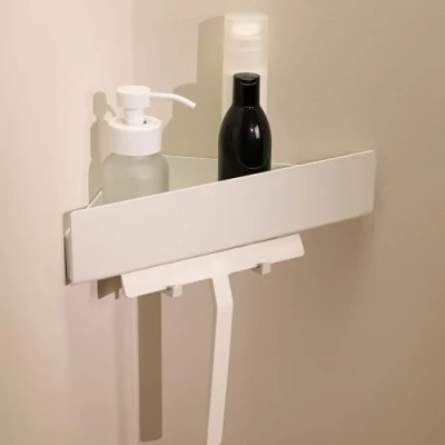 Afbeelding van Designfabrik Hamburg Doucheplank Zonder Boren I Hoekplank Badkamerrek Shampoohouder Zelfklevende Wandplank Badkamer Plank &amp; Organizer 2 Haken Wit Driehoekig