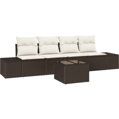 Afbeelding van vidaXL 5 delige Tuinbank Set met Kussens Bruin Poly Rattan